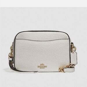 Coach Chalk White Camera Bag pebbled Leather Crossbody Bag 29411 Gold Accents